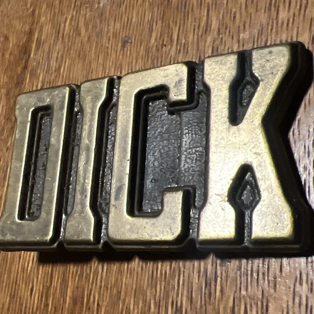 Vintage DICK Custom Name Belt Buckle Western Block Letters Brass Color